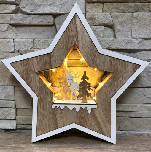 Obrázok z  LED svetelná drevená dekorácia - hviezda