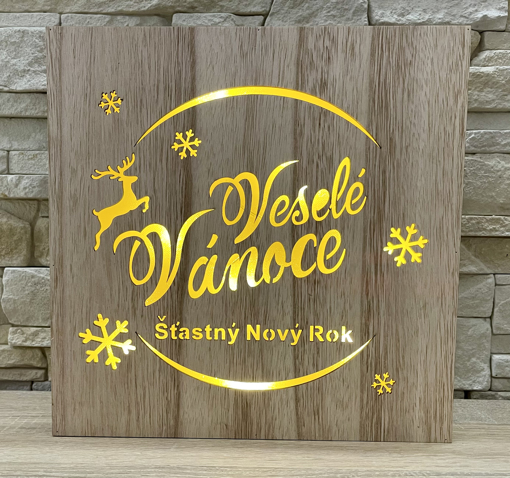 Obrázok z Drevená svietiaca LED dekorácia Veselé Vianoce