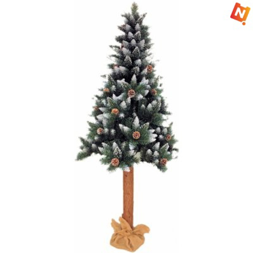 Obrázok z Umelý vianočný strom s šiškami a zasnežením na kmeni z prírodnej borovice 190 cm + stojan