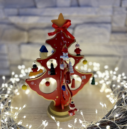 Obrázok z Kreatívny drevený vianočný stromček s ozdobami - 20 cm