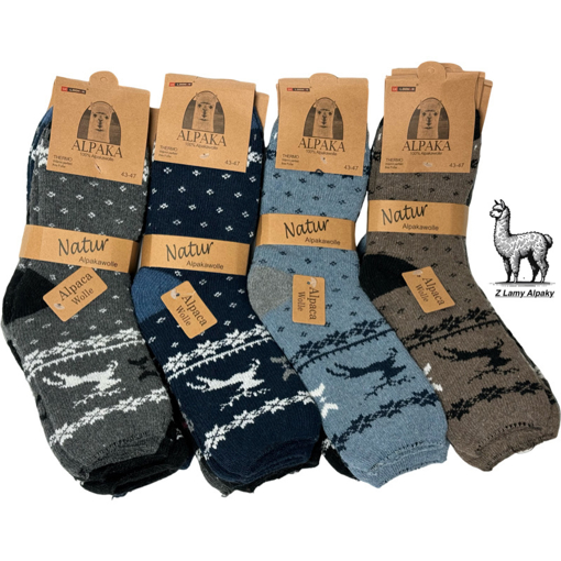 Obrázok z Pánské vlněné ponožky Lama Alpaka sada 3 páry s zimním motivem sobů