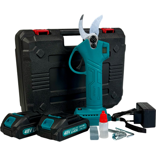 Obrázok z Aku zahradní nůžky Hayami 48V s LCD displejem, 2 baterie s příslušenstvím a kufrem - špičková japonská technologie