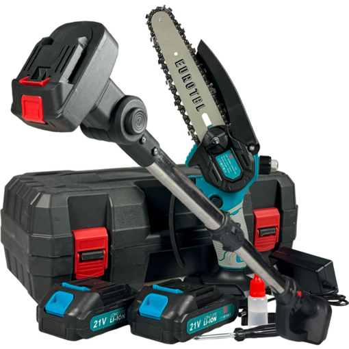 Obrázok z Aku sada EUROTBL 2v1 píla s automatickým mazaním a teleskopickou tyčou - výkonná a ľahká s 2x 48V batériami pre ľahké prerezávanie stromov