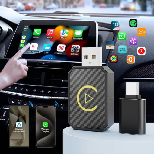 Obrázok z Adaptér CarPlay Android Auto bezdrôtový 2v1 - USB/USBC Plug & Play