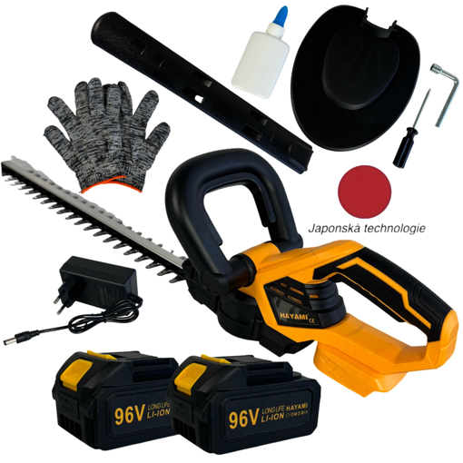 Obrázok z AKU nožnice na živý plot Hayami + 2 náhradné batérie 96V dlhá lišta 500mm + nabíjačka a kompletné príslušenstvo