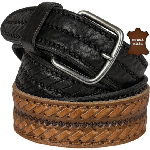 Obrázok z Kožený prešívaný opasok s modrým prešívaním