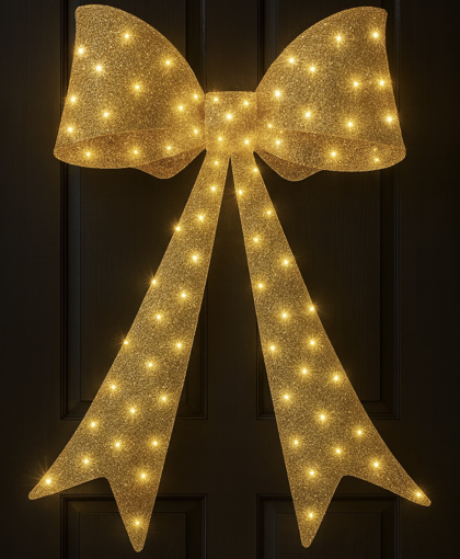 Obrázok z Velká světelná LED mašle - zářivá venkovní dekorace vhodná pro zavěšení  na vstupní dveře či fasádu