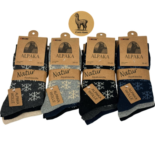 Obrázok z Pánske ponožky z Alpaka vlny - sada 3 párov, tenšie jarné a jesenné s motívom vločky