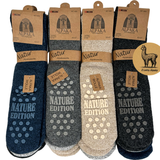 Obrázok z Pánske termo ponožky z 100% alpaka vlny - 3 páry, protišmykové, extra teplé