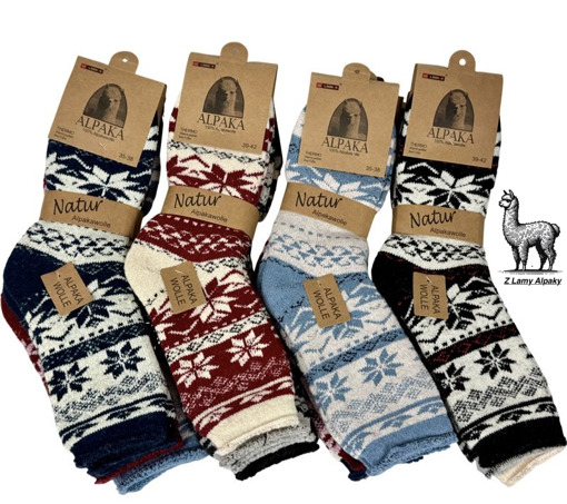 Obrázok z Dámske termo ponožky 3 páry z alpaka vlny s pleteným vzorom vločky