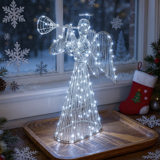 Obrázok z Vonkajší LED anjel s trúbkou - teplá biela (zlatý) / ľadovo biela (strieborný)