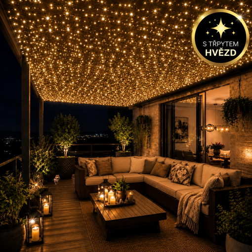 Obrázok z LED světelný řetěz 40 m – hvězdné osvětlení pergoly a zahrady | 2000 LED s třpytem hvězd | časovač