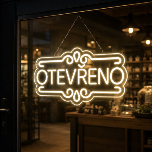 Obrázok z LED neón OTVORENÉ 50 cm – svetelná ceduľa a reklama, teplá / studená biela