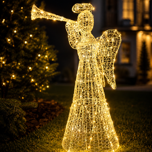Obrázok z Vonkajší XXL LED anjel s trúbkou 105 cm s flash efektom