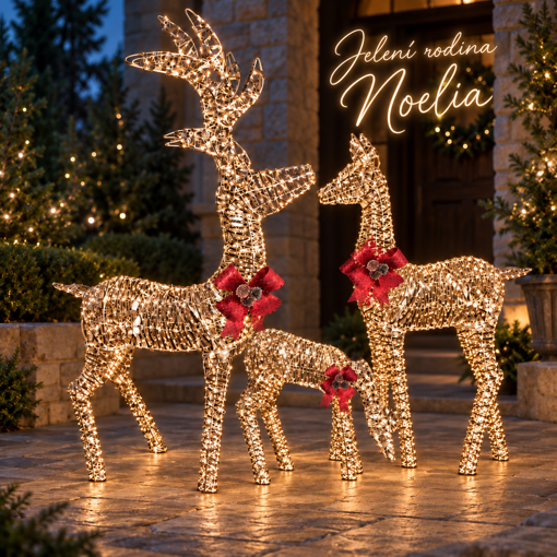 Obrázok z LED jelenia rodina Noelia champagne – sada 3 ks, 300 LED s časovačom
