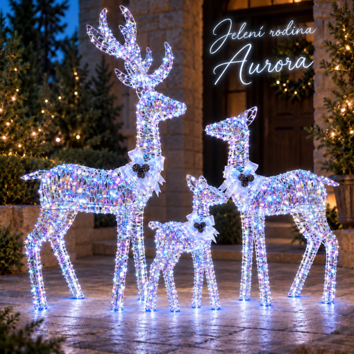Obrázok z LED jelenia rodina Aurora – sada 3 ks, 300 LED, studená biela s časovačom