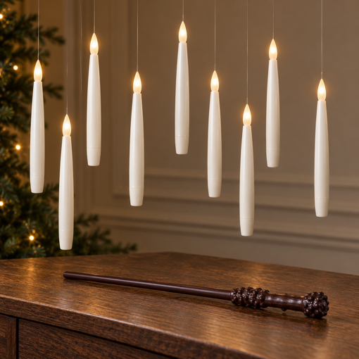 Závěsné LED svíčky s ovládací hůlkou – ukázka aranžmá části sady